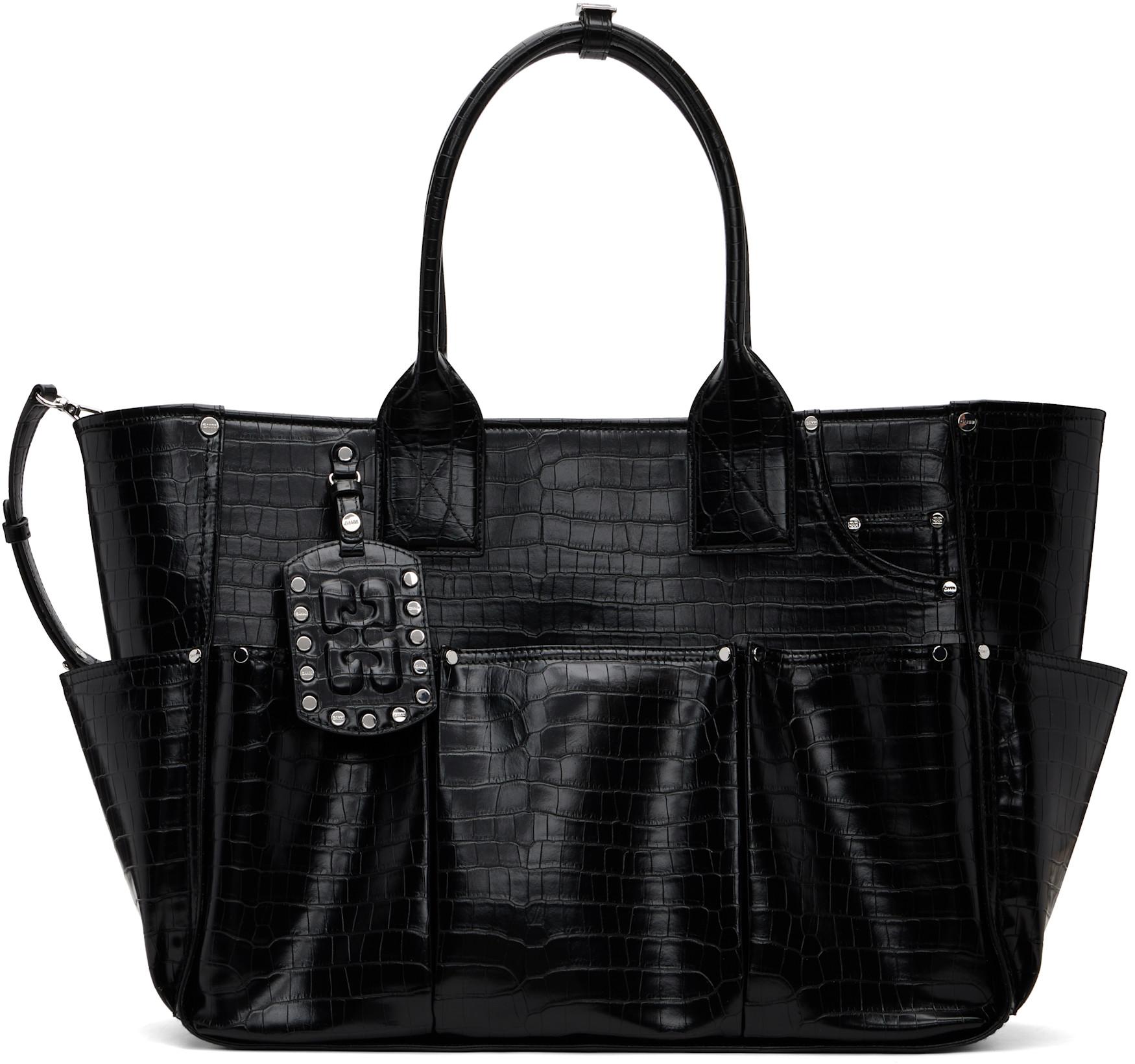 Black Croco Posy Tote by GANNI