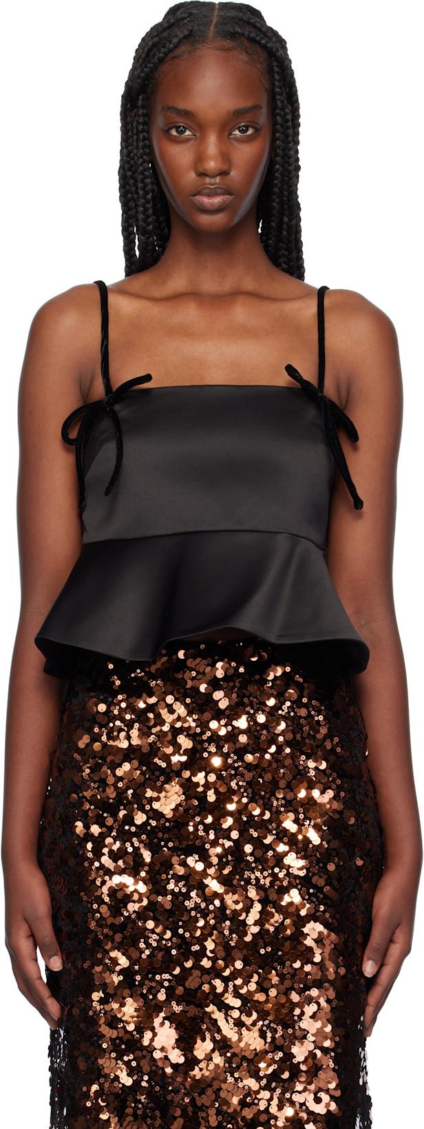 Black Duchesse Satin Camisole by GANNI