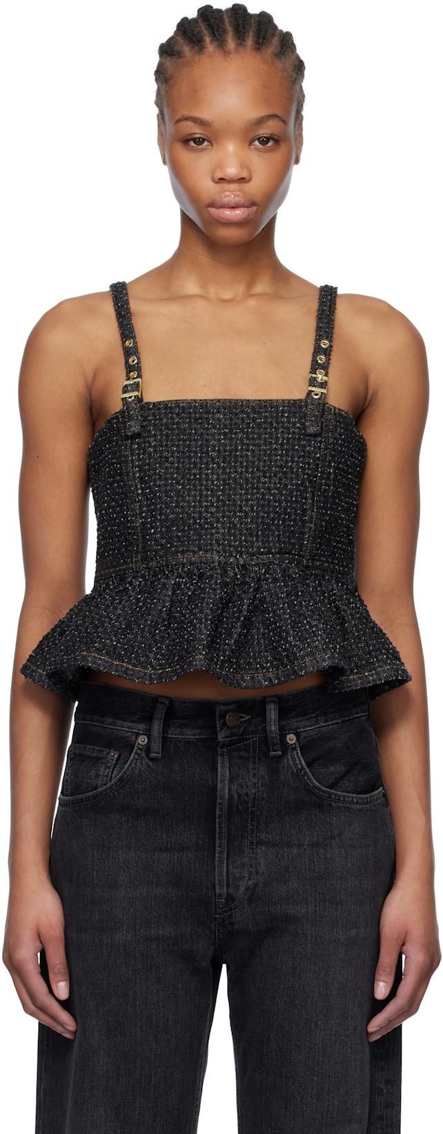 Black Fluffy Denim Strap Top by GANNI