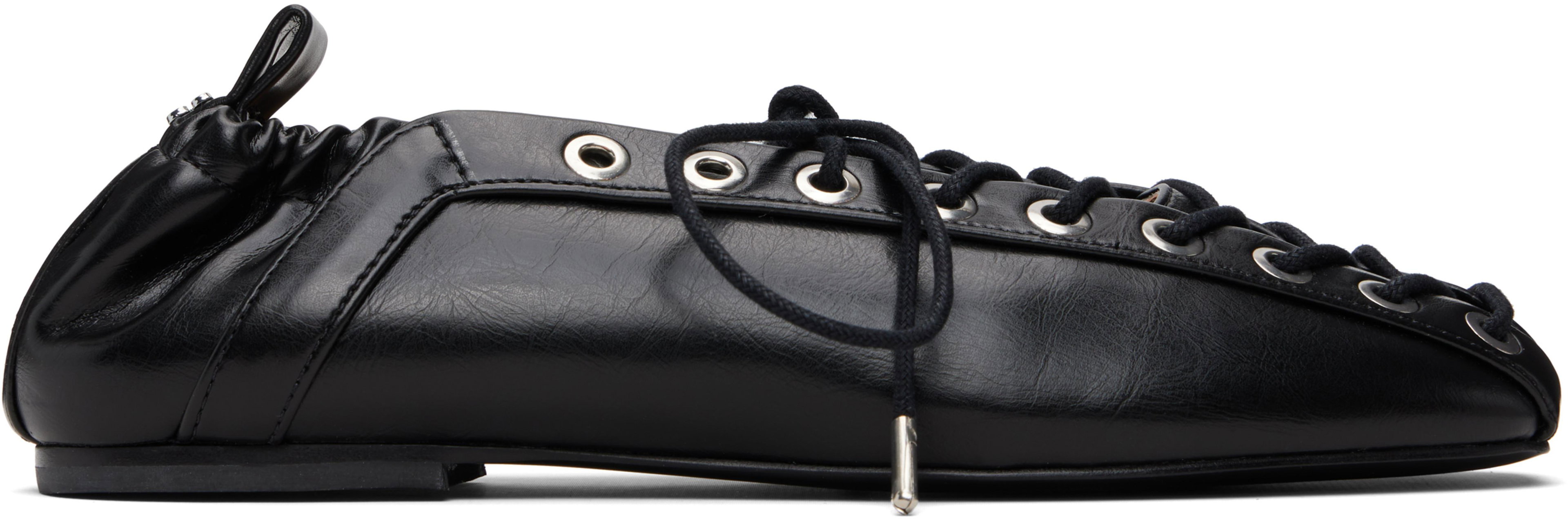 Black Lace-Up Ballerina Flats by GANNI