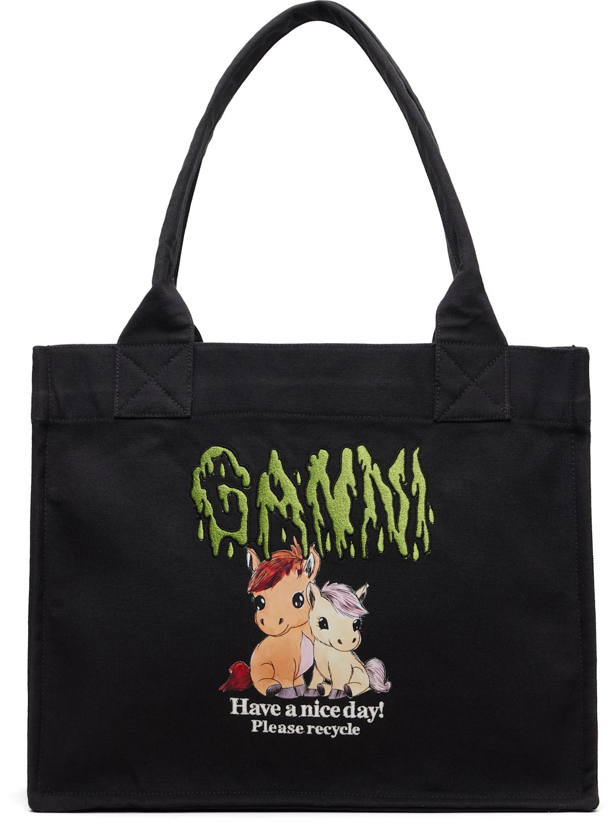 Black Pony Printed Large Tote by GANNI
