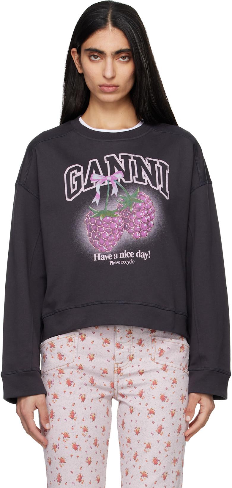 Black Raspberries Crewneck Sweatshirt by GANNI