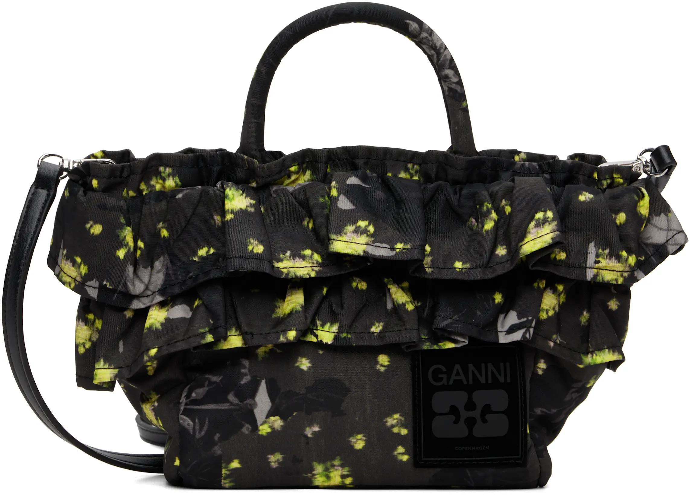 Black Ruffle Print Mini Shopper Tote by GANNI