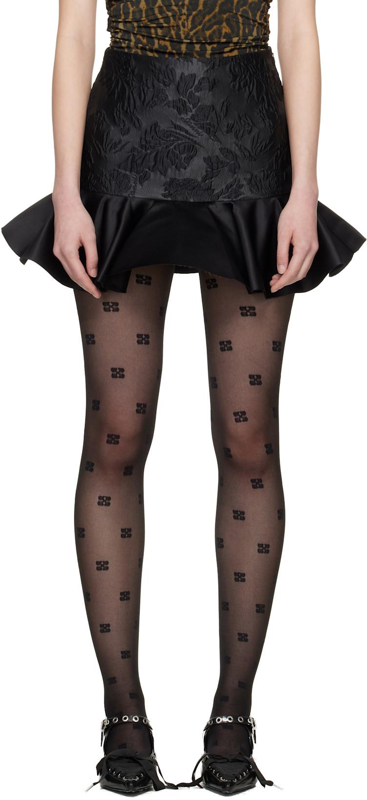 Black Satin Cloque Miniskirt by GANNI
