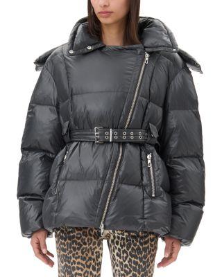 Black Shiny Nylon Puffer Jacket by GANNI