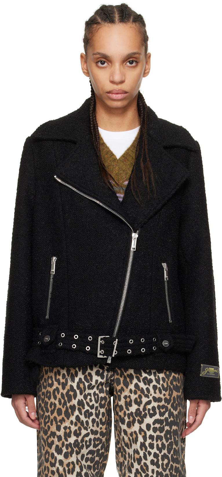 Black Textured Boucle Wool Jacket by GANNI