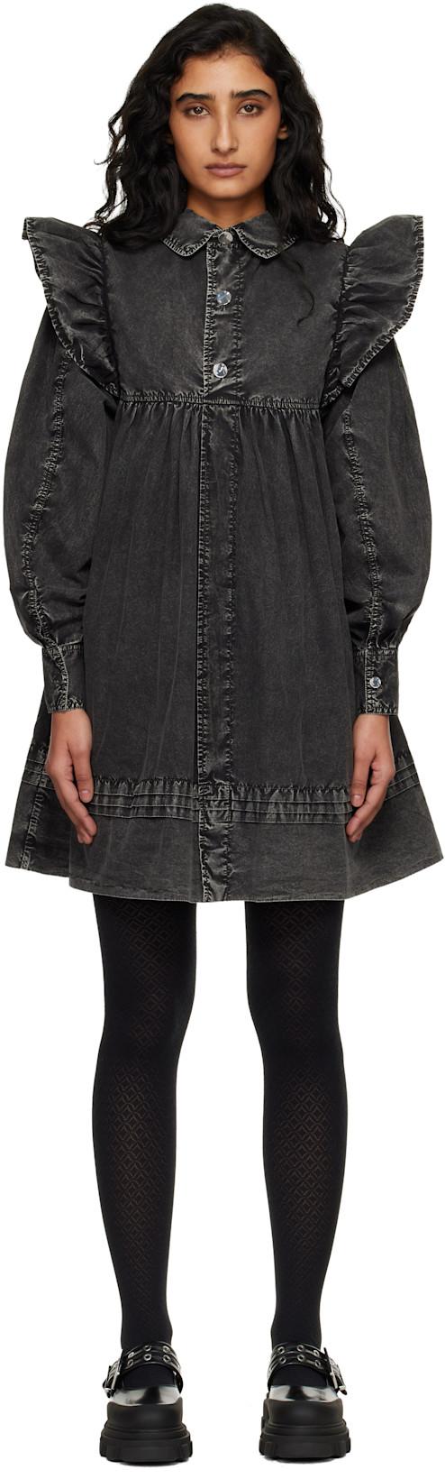 Black Washed Shirt Denim Minidres by GANNI