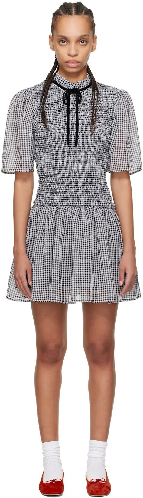 Black & White Sheer Check Mini Smock Minidress by GANNI