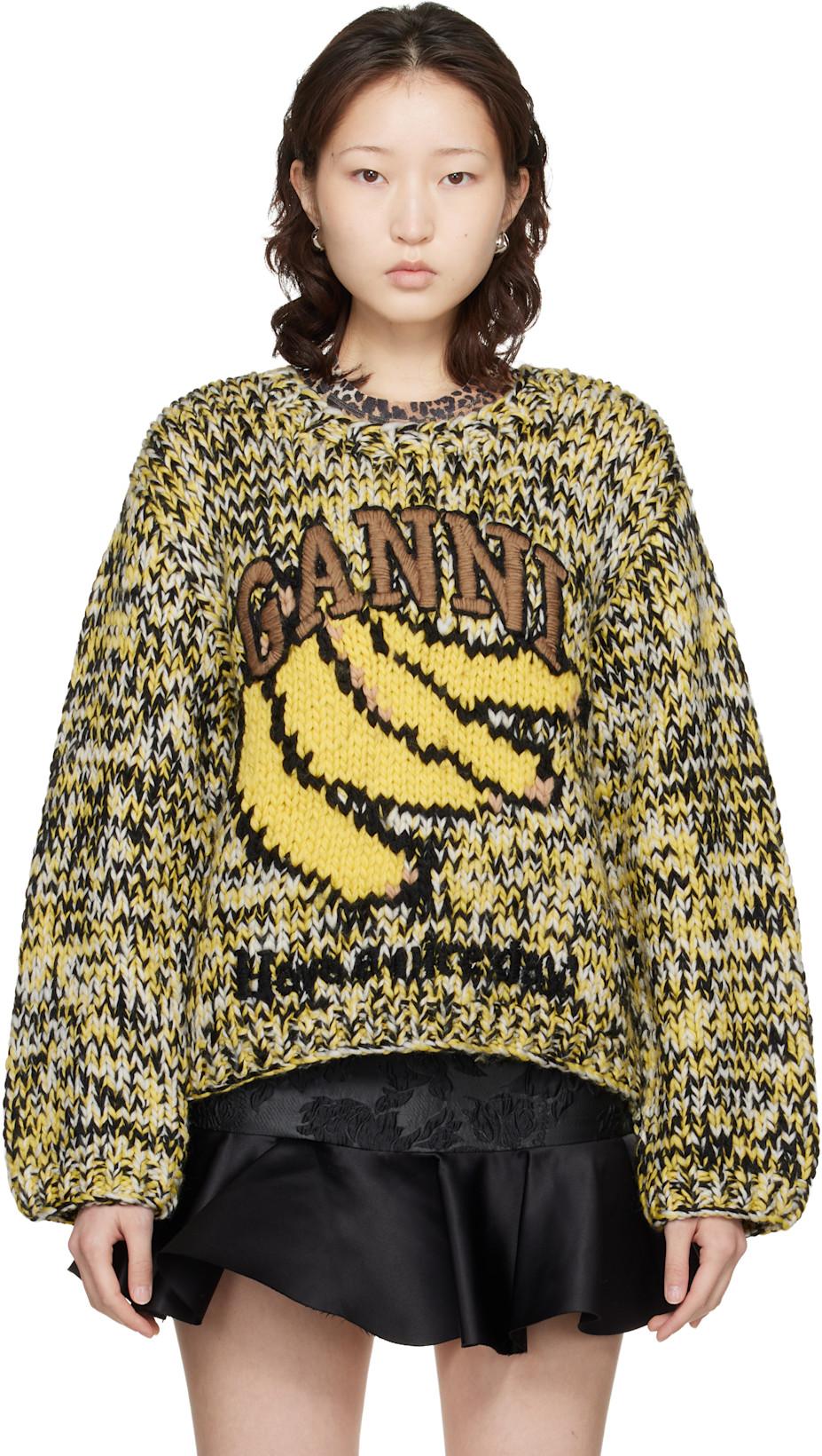 Black & Yellow Heavy Wool Handknit Sweater by GANNI