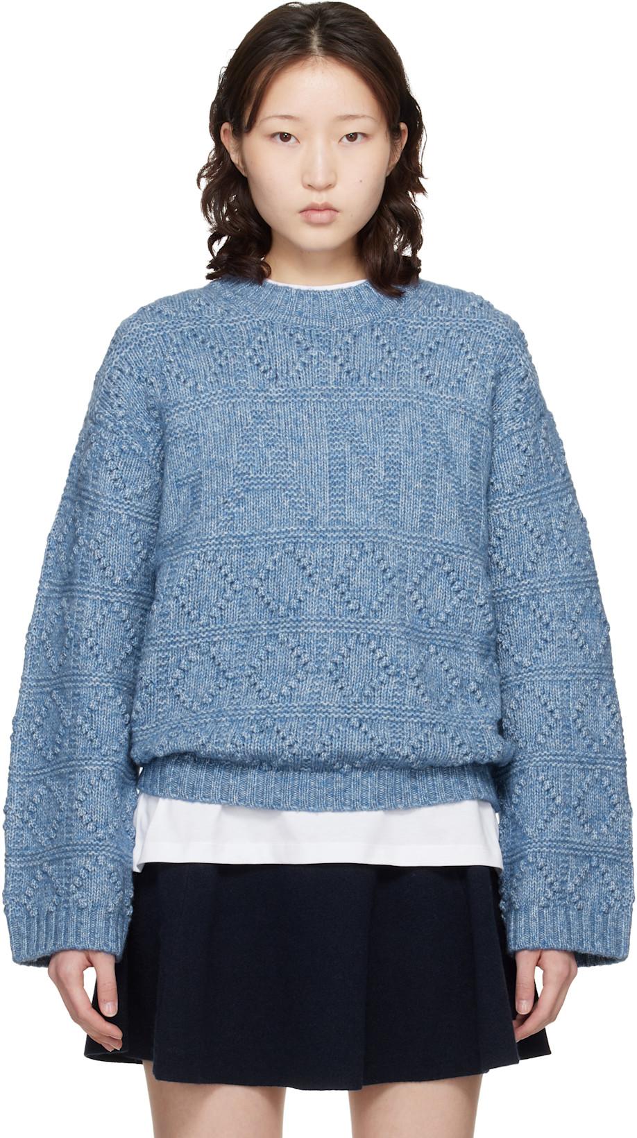 Blue Cotton Wool Bubble Sweater by GANNI