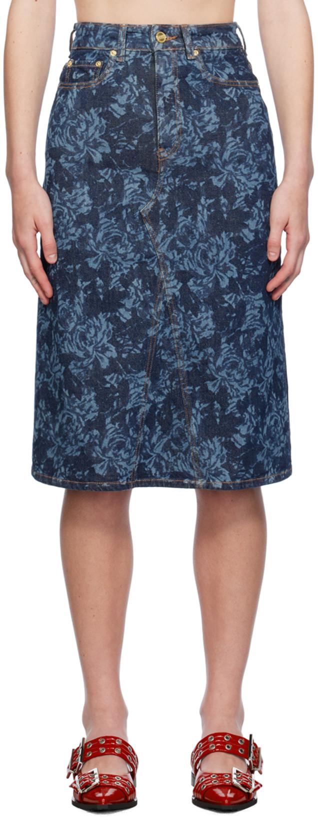 Blue Lazer Denim Midi Skirt by GANNI