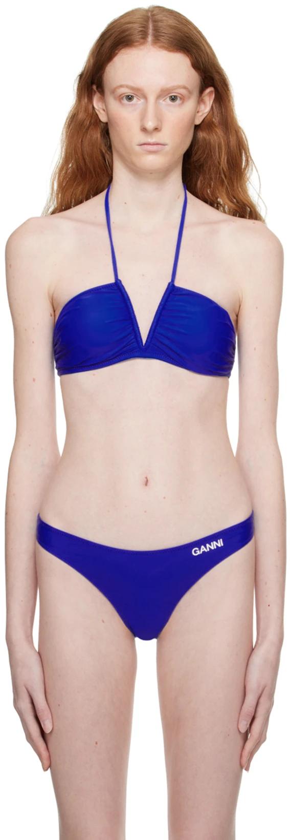 Blue Ruched Bikini Top by GANNI