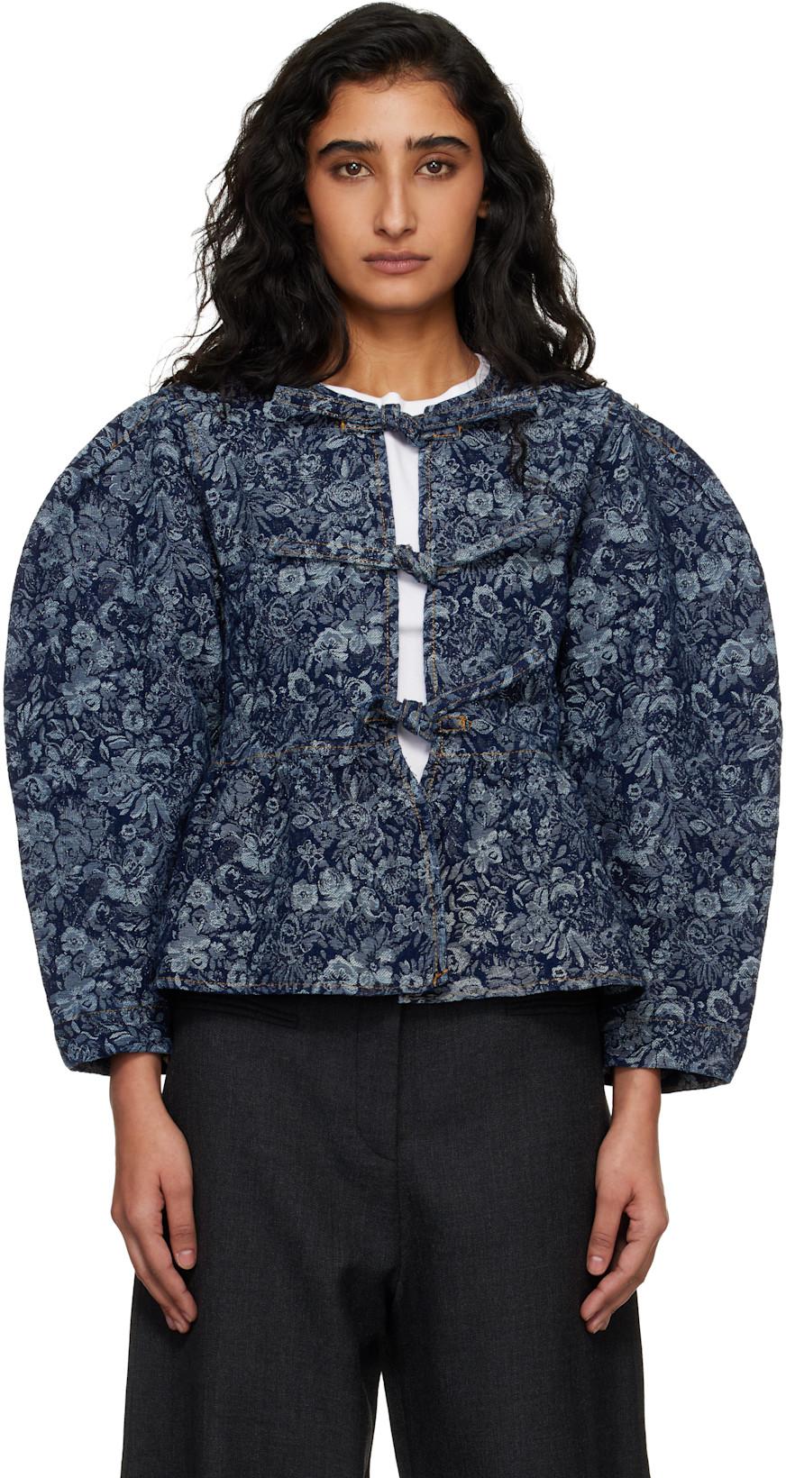 Blue Tapestry Peplum Denim Blouse by GANNI