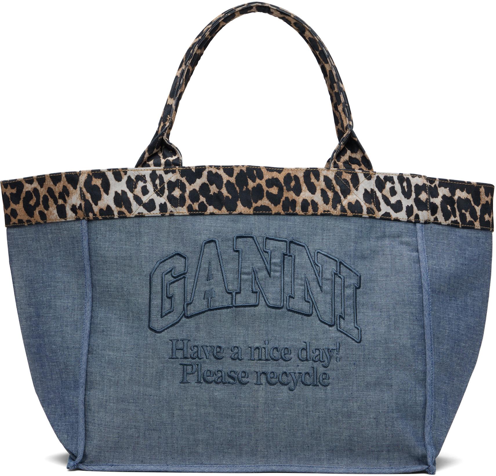 Blue & Beige Medium Trapeze Shopper Reversible Tote by GANNI