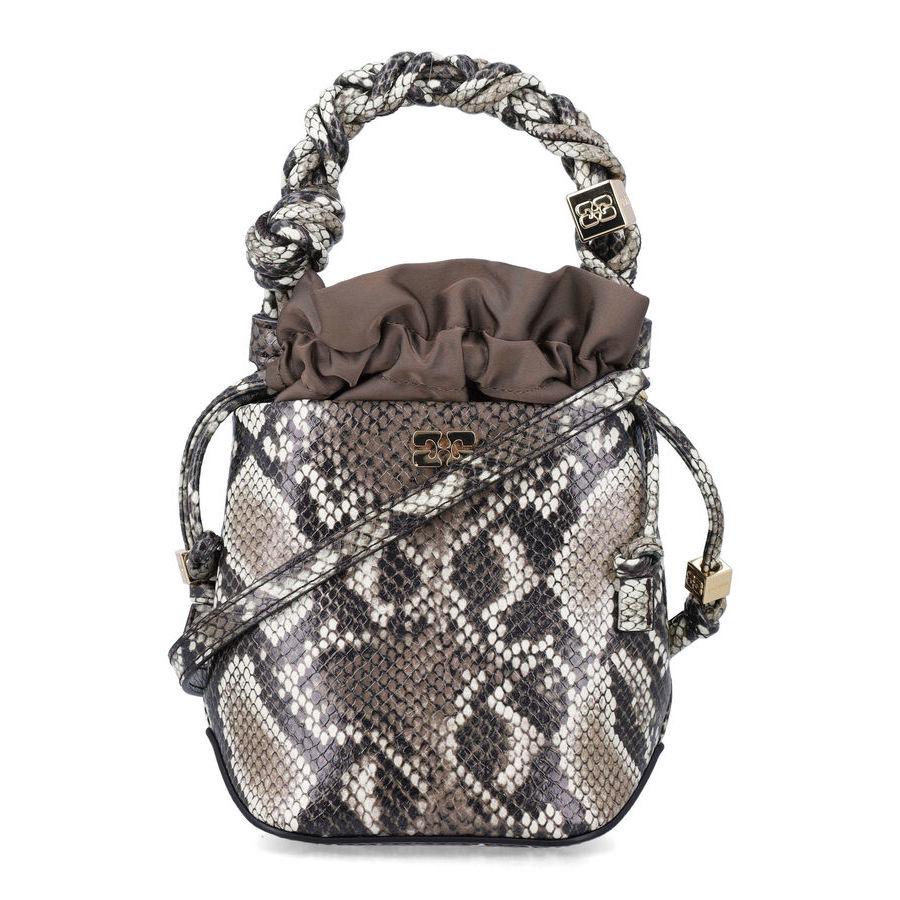 Bou Snakeskin-Embossed Bucket Bag Egret Recycled Leather Shoulder by GANNI
