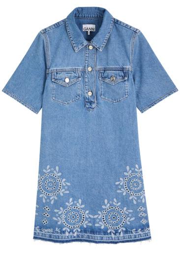 Broderie Anglaise denim mini dress by GANNI