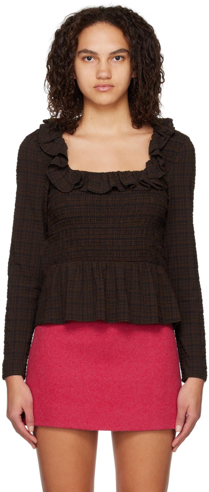 Brown Check Blouse by GANNI