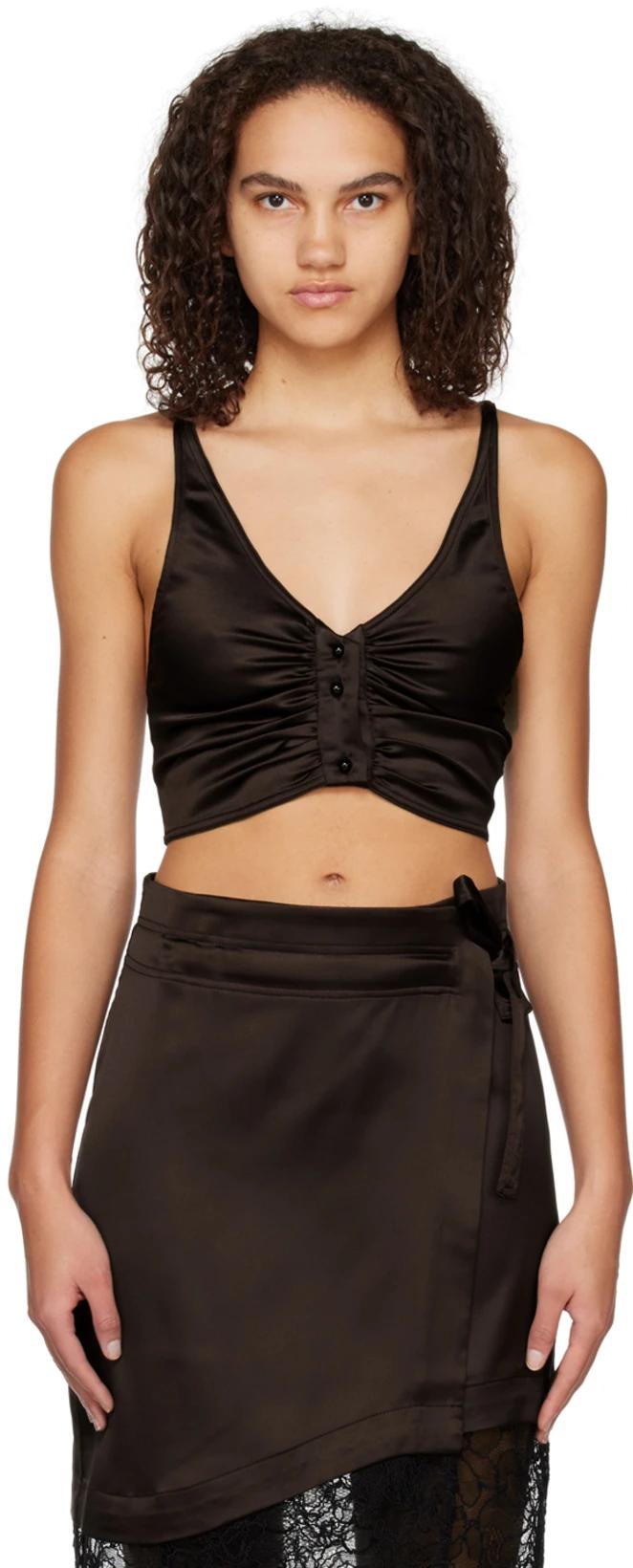 Brown Criss-Cross Camisole by GANNI