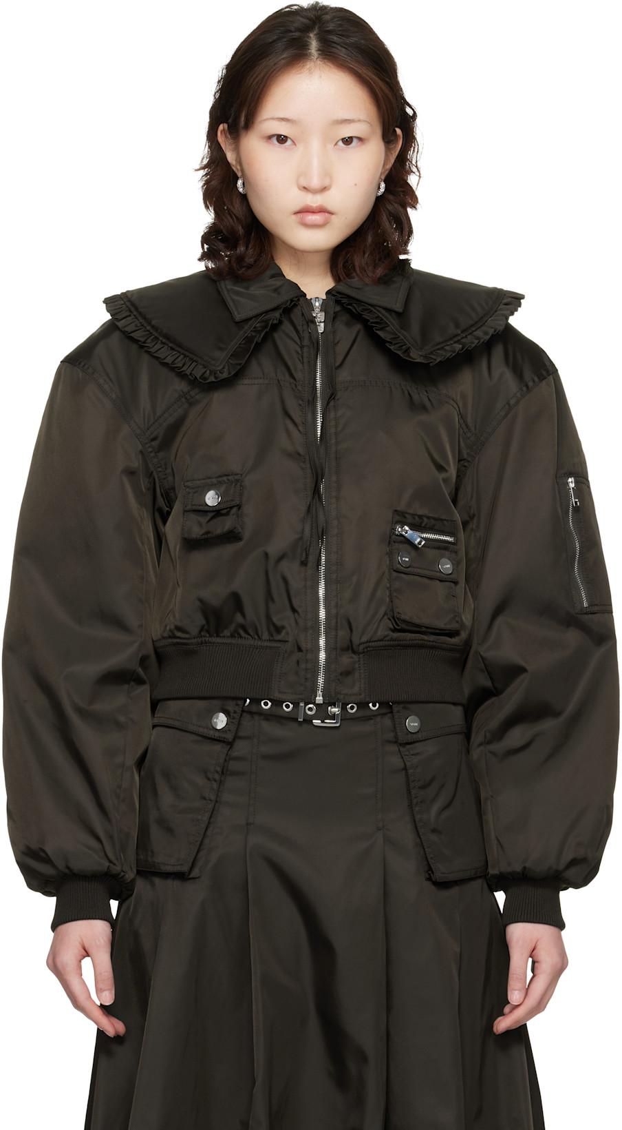 Brown Duchesse Nylon Bomber Jacket by GANNI