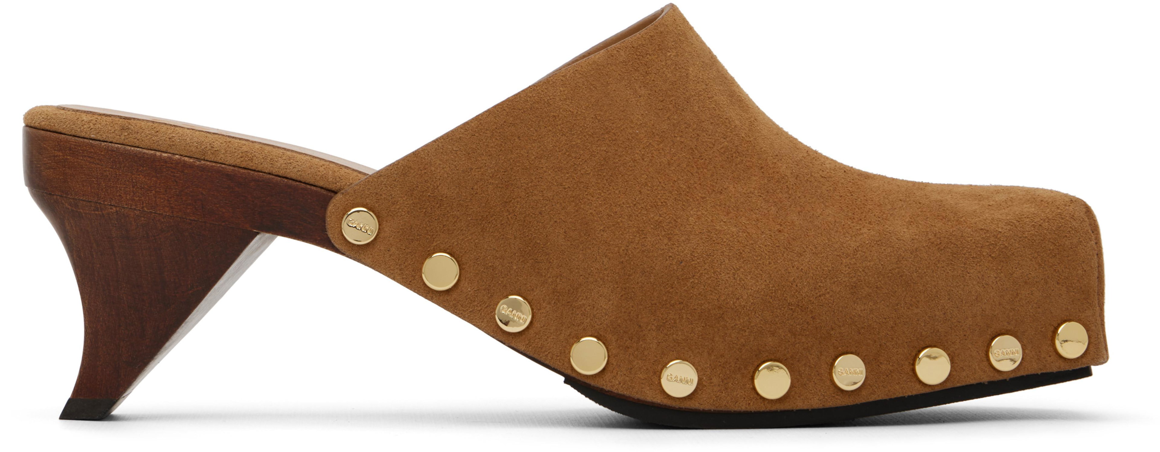 Brown June Sabot Mule Heels by GANNI