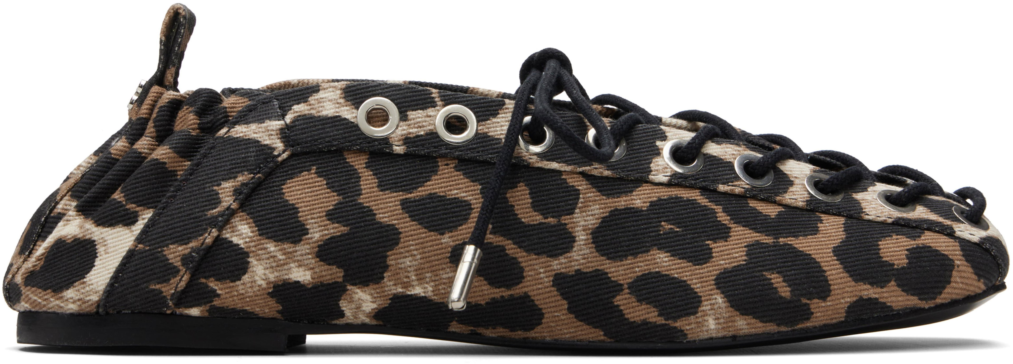 Brown Lace-Up Ballerina Flats by GANNI