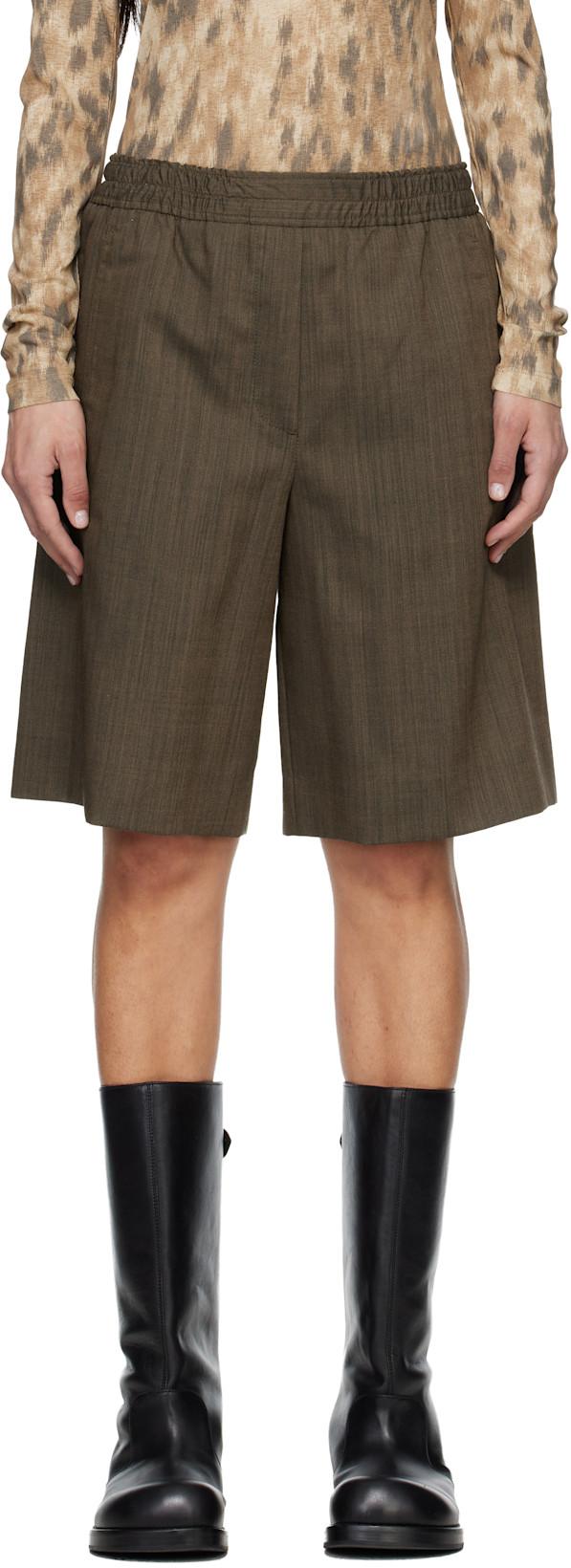 Brown Light Wool Melange Boxer Shorts by GANNI