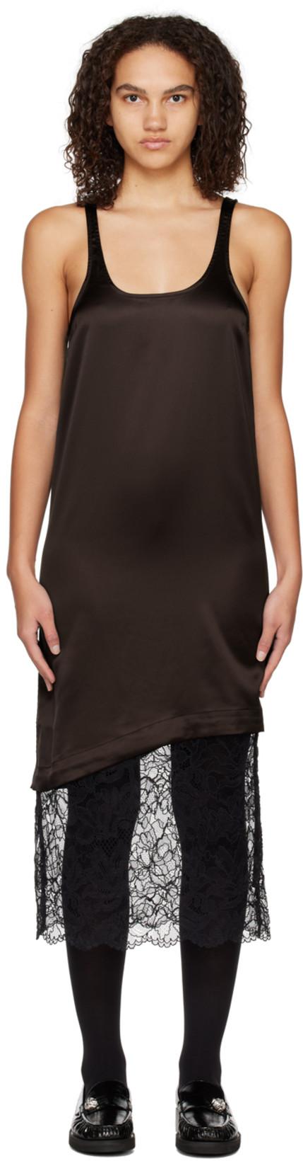 Brown Paneled Midi Dress by GANNI