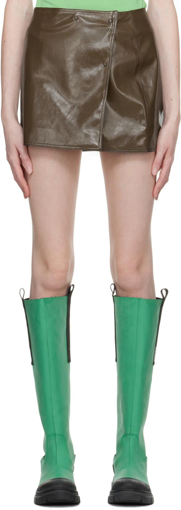 Brown Patent Faux-Leather Miniskirt by GANNI