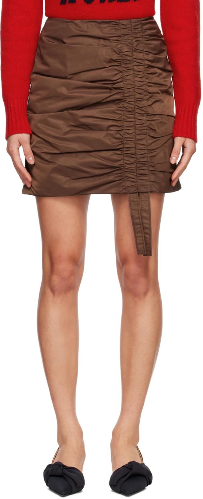 Brown Ruched Mini Skirt by GANNI