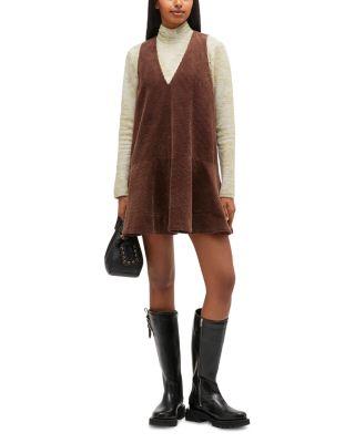 Brown Seersucker Corduroy V Neck Mini Dress by GANNI