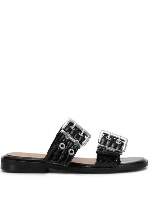 Buckle flat leather sandals by GANNI