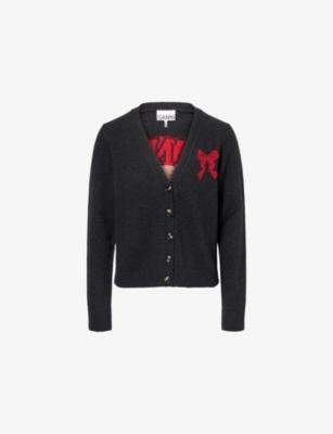 Bunny-Intarsia V-Neck Wool-Blend Cardigan by GANNI