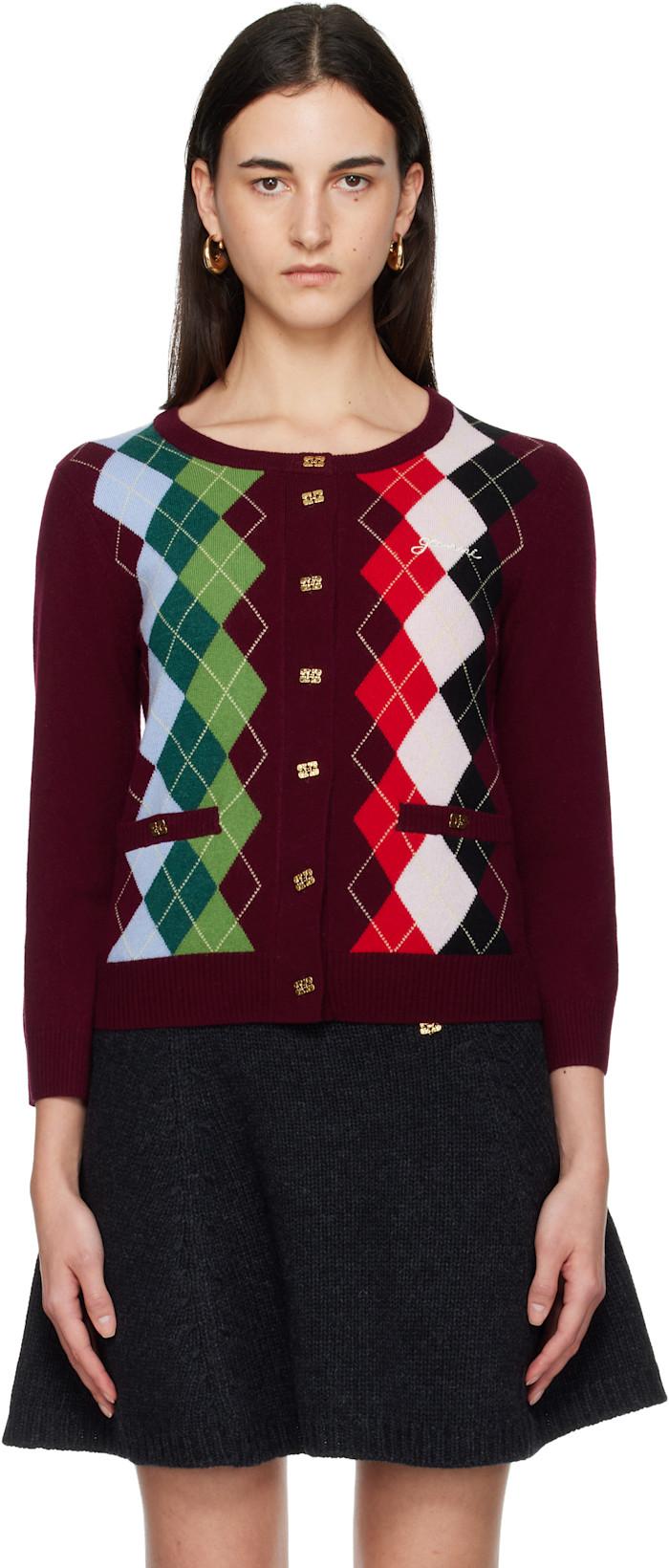 Burgundy Check Cardigan by GANNI