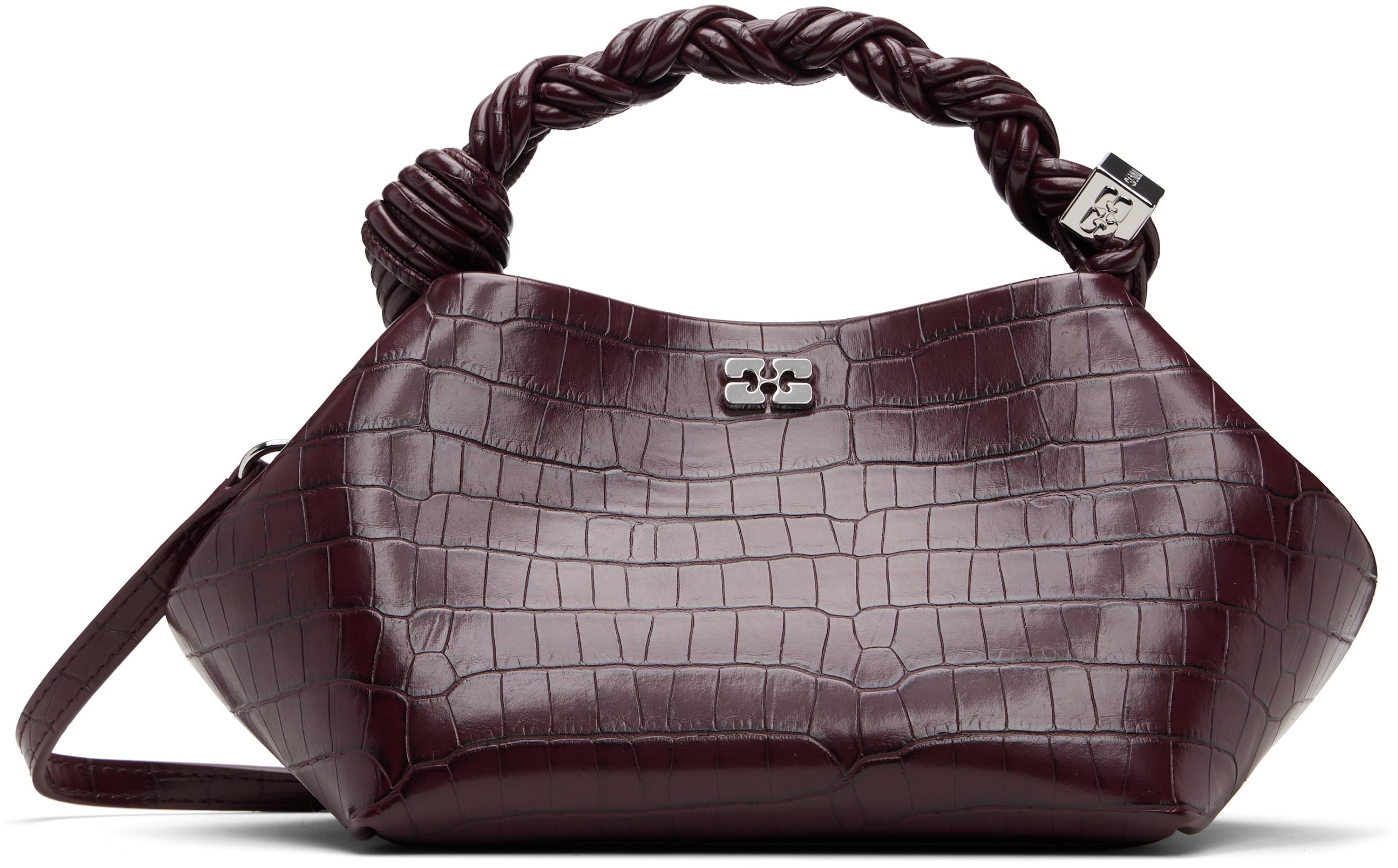 Burgundy Croco Small Bou Bag by GANNI