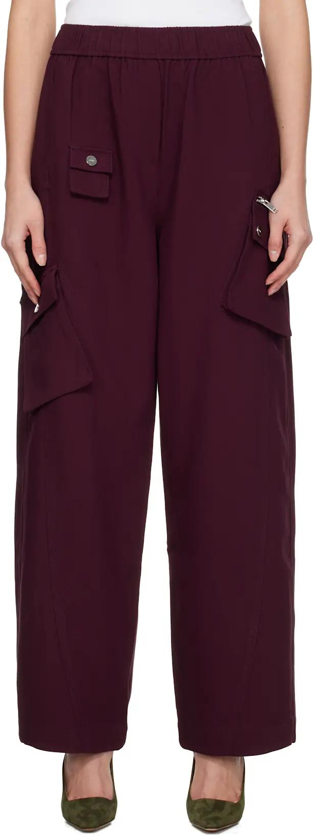 Burgundy Future Twill Suiting Elasticated Trousers by GANNI