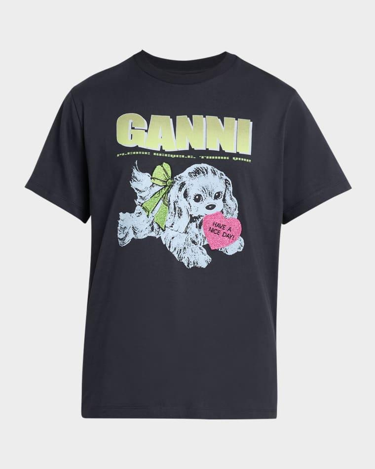 Cotton-Jersey Crewneck Logo Tee by GANNI