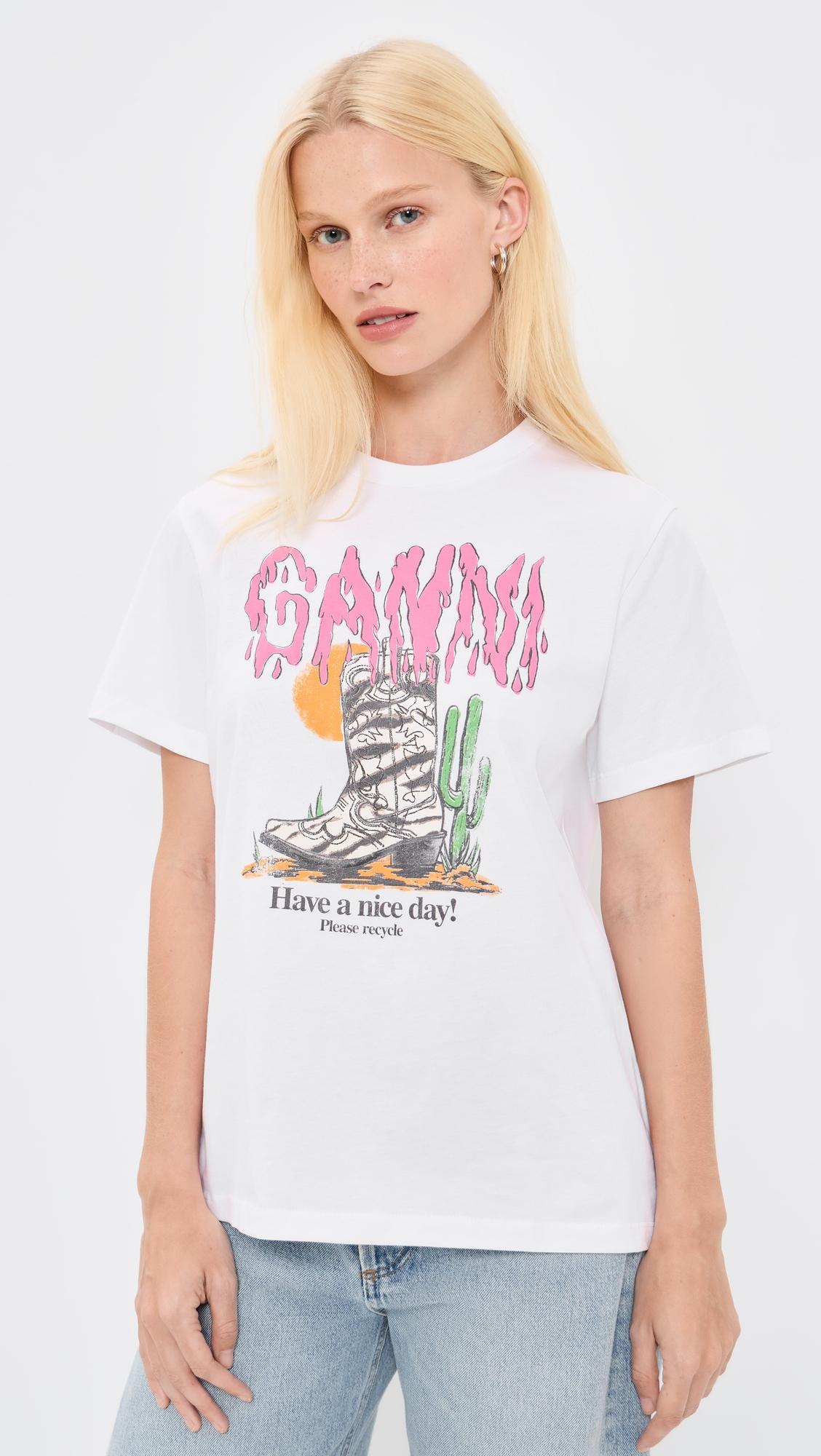 Cotton Western Zebra Boot Tee by GANNI