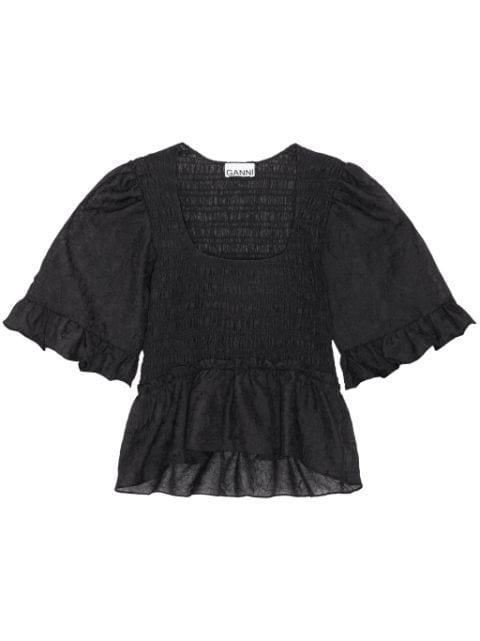 Crinkled Georgette Smock Blouse by GANNI