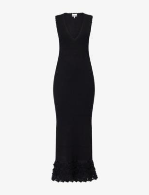 Crochet-Trim V-Neck Cotton-Knit Midi Dress by GANNI