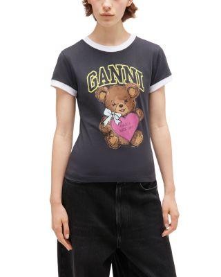 Cropped Teddy Logo Graphic Tee by GANNI