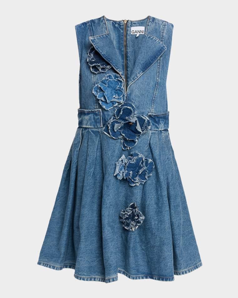 Denim Floral Appliqué Mini Dress by GANNI