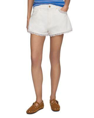Denim Lace Trim Shorts in Bright White by GANNI