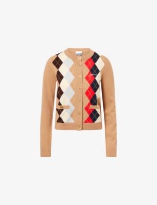 Embroidered-Logo Argyle Wool-And-Cashmere Cardigan by GANNI