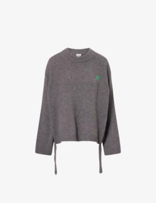 Embroidered-Logo Ruching-Straps Wool-Blend Jumper by GANNI