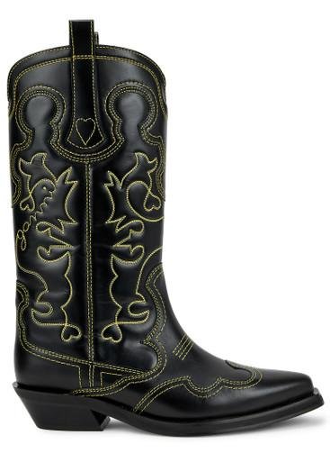 Embroidered leather cowboy boots by GANNI