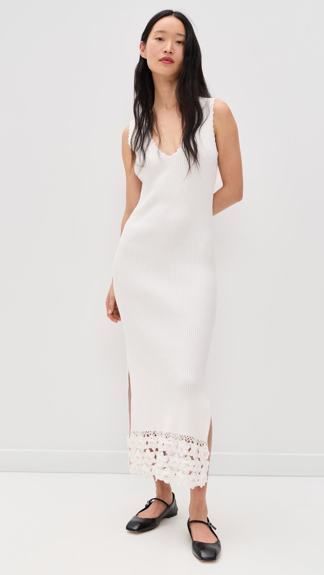 Fine Cotton Rib Crochet V-neck Dress by GANNI