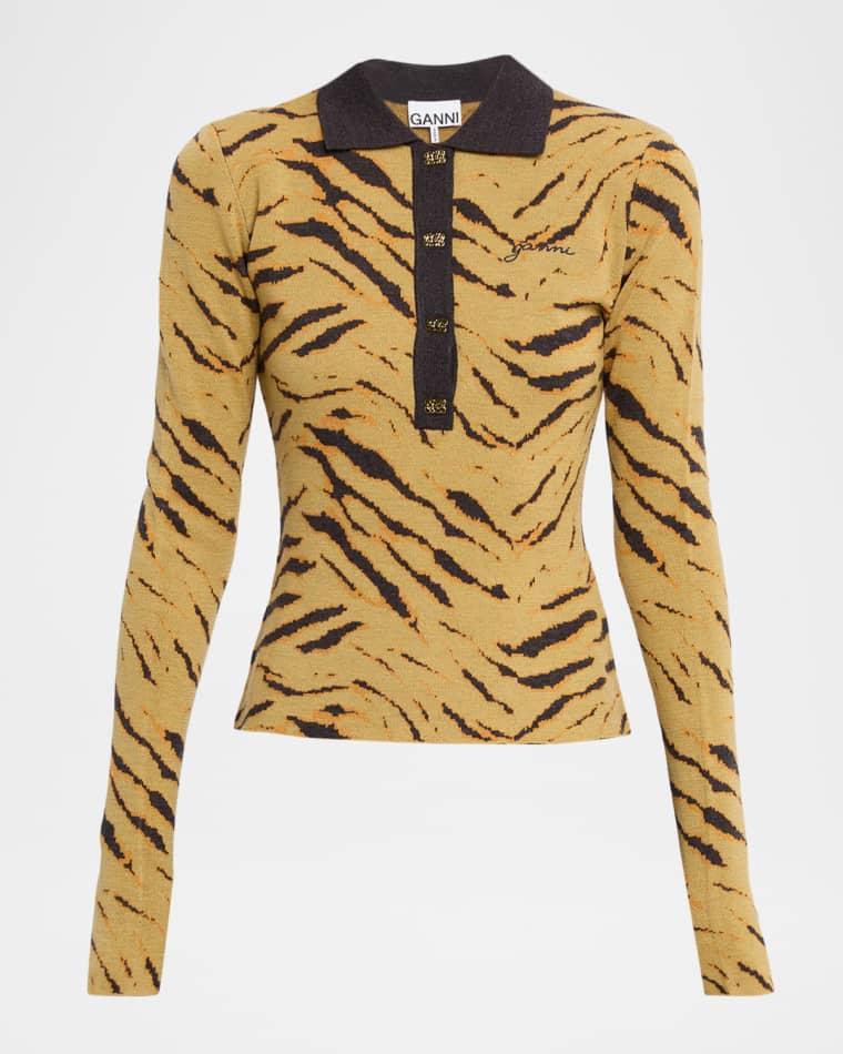 Fine Merino Jacquard Tiger Polo Sweater by GANNI