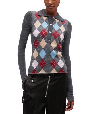 Fine Merino Wool Jacquard Knitted Polo Shirt by GANNI