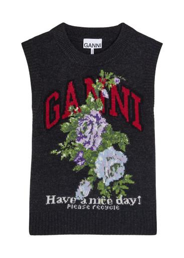 Floral-intarsia wool-blend vest by GANNI