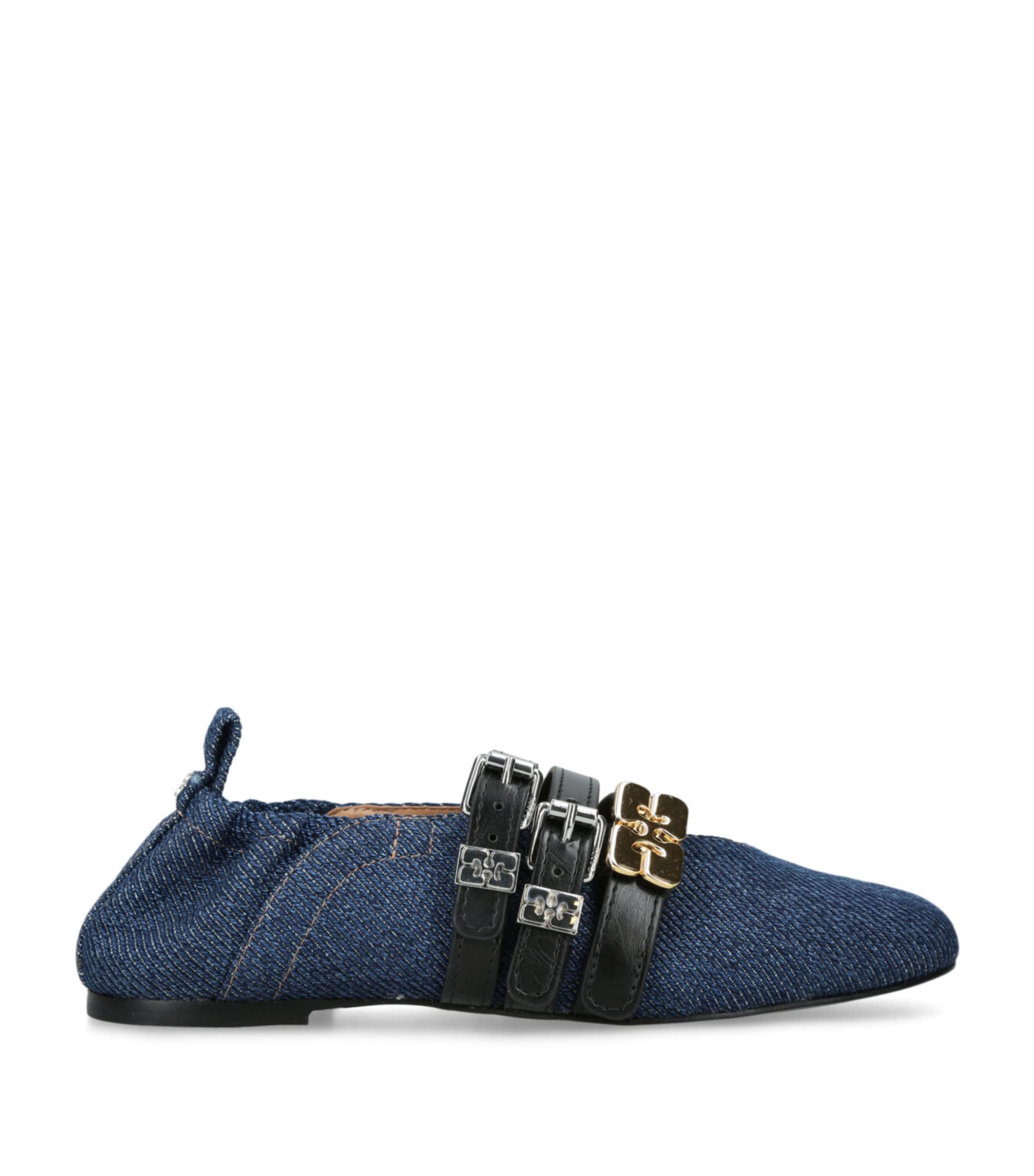 GANNI Denim Sue Triple Ballerina Flats by GANNI
